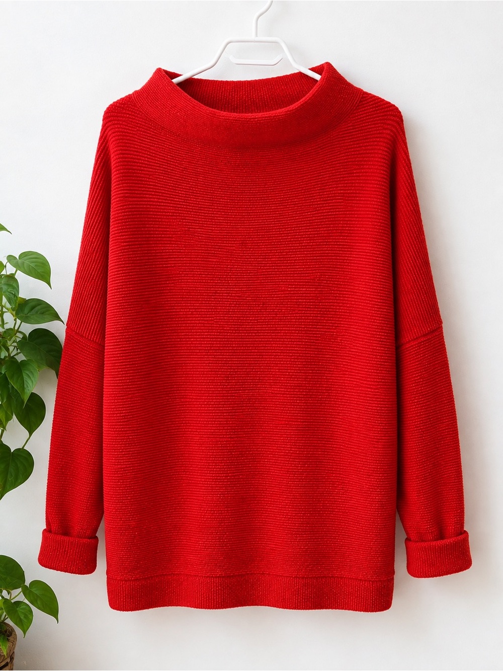 Free People Oversized Orange Rib Knit Cozy Boat Neck Pullover Sweater